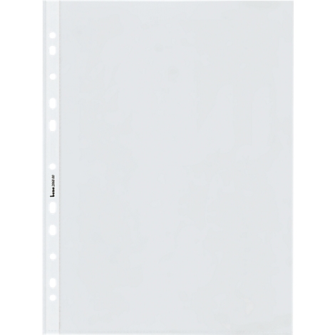 Een transparante, geperforeerde insteekhoes op een witte achtergrond. Op de rand staat "bess 2000", daaronder perforatie voor archivering.