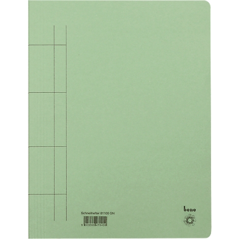 Light green file folder with black lines and the bene logo.