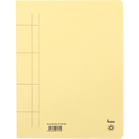 Yellow file folder with black lines and prints.