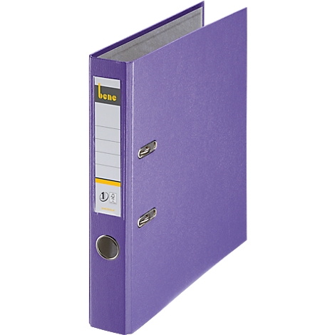 Purple binder with metal clasp and lettering. The binder is slightly open.