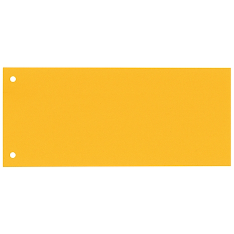 Rectangular yellow card with two holes. Top left and bottom left.