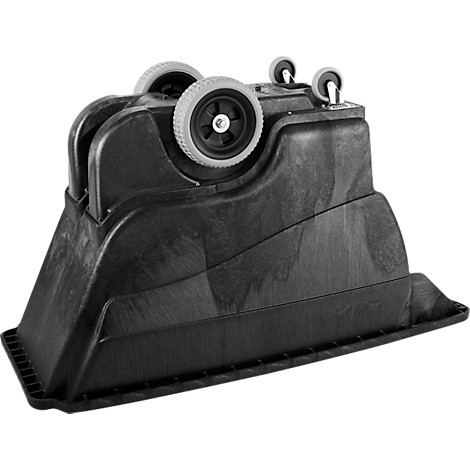 Appareil en plastique noir avec des roues, probablement un chariot à outils.