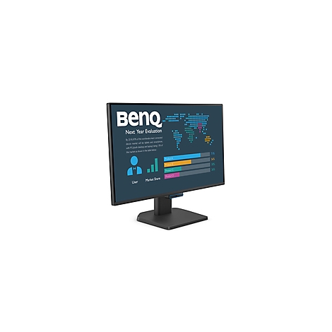 Ein schwarzer BenQ-Monitor zeigt Diagramme und Text vor weißem Hintergrund.