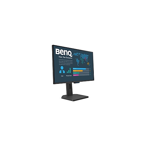 Ein schwarzer BenQ-Monitor mit Diagrammen und Weltkarte auf dem Bildschirm.