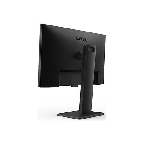 Schwarzer Monitor von hinten mit Standfuß. Schriftzug BenQ. Der Monitor ist auf weißem Hintergrund.