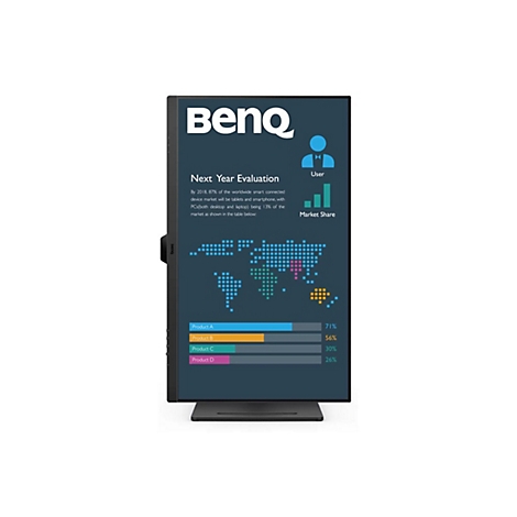 Schwarzer BenQ Monitor mit Diagramm, Marktanteile darstellend.
