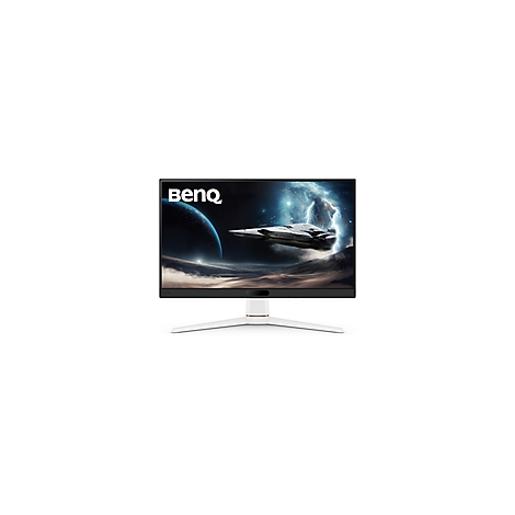 Der Gaming-Monitor zeigt ein Raumschiff, das vor einem kosmischen Hintergrund fliegt. Oben links steht das BenQ-Logo.