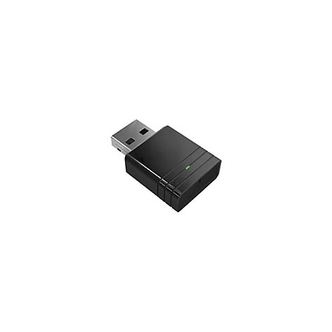 Adaptateur Wi-Fi USB noir avec connecteur métallique et LED verte.