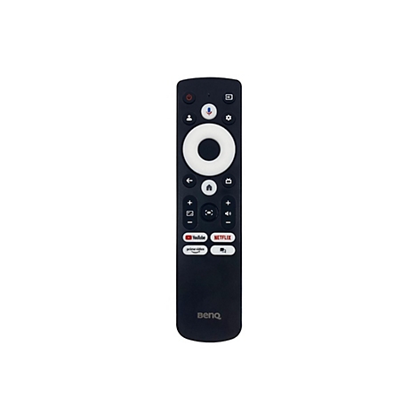 Schwarze Fernbedienung mit weiÃŸen Tasten und einem weiÃŸen Ring. Netflix-, Youtube- und BenQ-Logo.