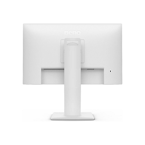 Rückseite eines weißen BenQ-Monitors mit Standfuß. Das BenQ-Logo ist oben zentriert. Auf der Rückseite sind Anschlüsse zu sehen.