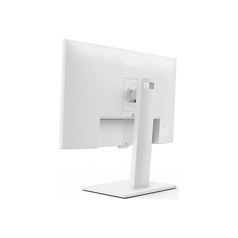 Der weiße Bildschirm ist von hinten abgebildet. Der Standfuß und der Bildschirm sind weiß. Am oberen Bildschirmrand steht das Wort „BenQ“.