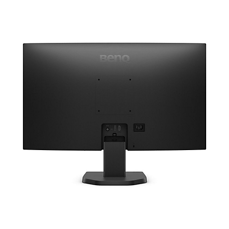 Arrière d'un écran noir avec ports, pied et logo du fabricant.