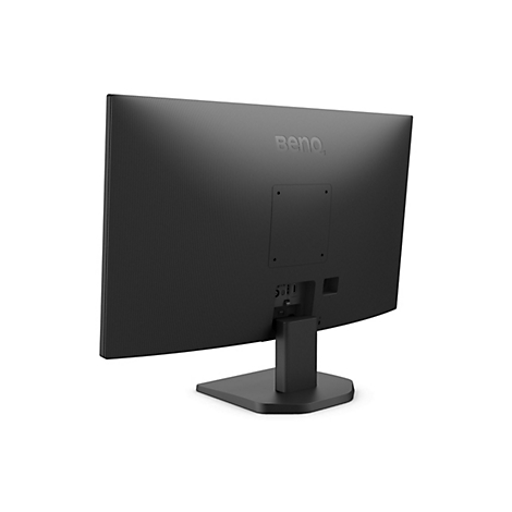 Schwarzer Monitor von hinten mit geriffelter Textur, BenQ-Logo, Anschlüssen und Standfuß.