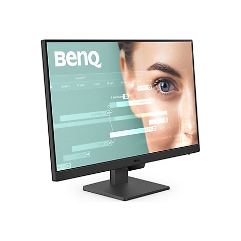 Un moniteur BenQ noir affichant un œil et des schémas représentant un processus UX.