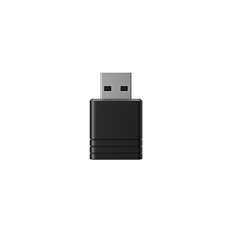 Schwarzer USB-Adapter. Rechteckiger Körper mit silbernem USB-Stecker.