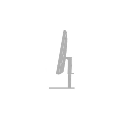 Vue de côté d'un moniteur gris avec pied, sur fond blanc.