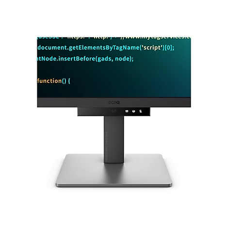 Ein grauer Monitor mit einer Anzeige von Code. Der Monitor hat einen schwarzen Rahmen und einen Standfuß.