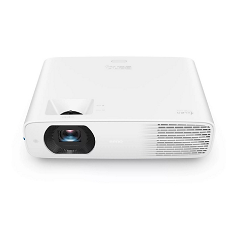 Projecteur BenQ blanc vu de dessus, objectif en focus, 4xLED, New Light Source.