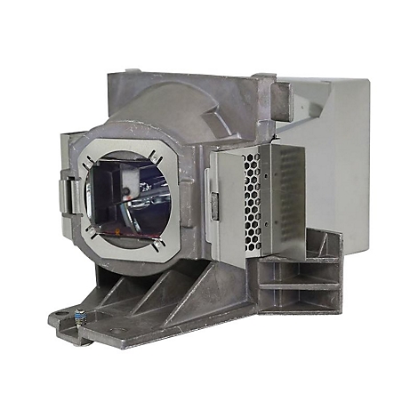 Detailaufnahme eines silberfarbenen Projektormoduls mit komplexer Geometrie. Vorne eine Öffnung mit Metallrahmen, dahinter Technik.