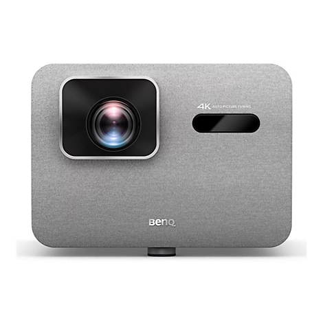 Projecteur gris, lentille centrale, texte : 4K Auto Picture Tuning. Marque : BenQ.