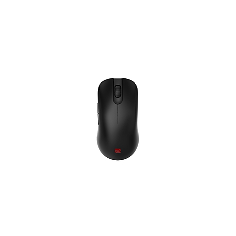 Souris de jeu noire avec des accents rouges. En haut se trouvent un bouton central et une molette de défilement, avec deux boutons supplémentaires sur le côté.