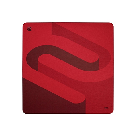 Rotes rechteckiges Mauspad mit einem geschwungenen, erhabenen Muster und dem BenQ-Logo.