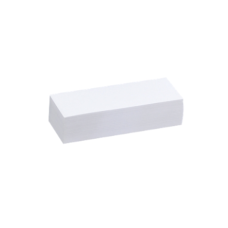 Ein weißer Papierblock, quer auf weißem Hintergrund.