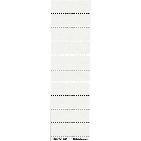 Weißes Etikett mit gestrichelten Linien zur Abtrennung, Text: LEITZ 1001 Made in Germany.