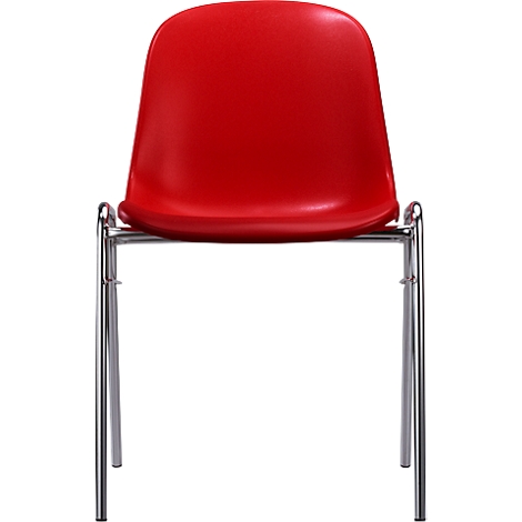 A red chair with silver legs, isolated on a white background.