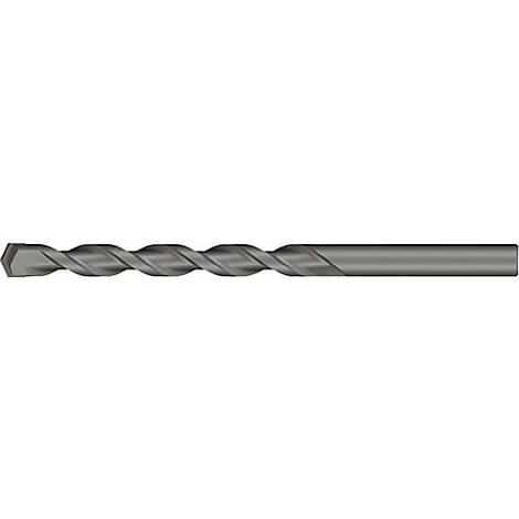 Close-up van een metalen boor met spiraalgroeven. De punt loopt taps toe.