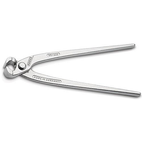 Zilverkleurige open knijptang met hendels. Gemarkeerd met "KNIPEX", "MADE IN GERMANY" en "85-320".