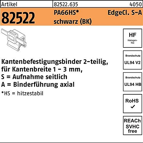 Productinformatie met artikelnummer, productbeschrijving en relevante certificeringen.