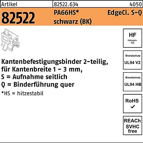 Productbeschrijving met artikelnummer, technische gegevens en pictogrammen.