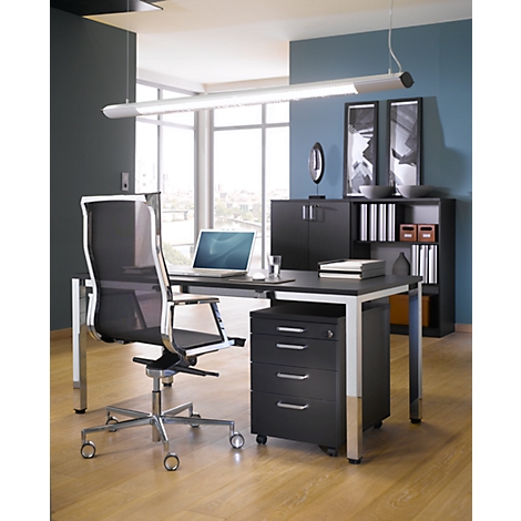 Bexxstar-bureau, rechthoekig, 4 poten van vierkant buismateriaal, B 1800 x D 800 x H 740 mm, zwart/chroomzilver