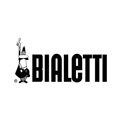 Das schwarze Bialetti Logo mit der ikonischen Comic-Figur, die ihren Zeigefinger hebt.