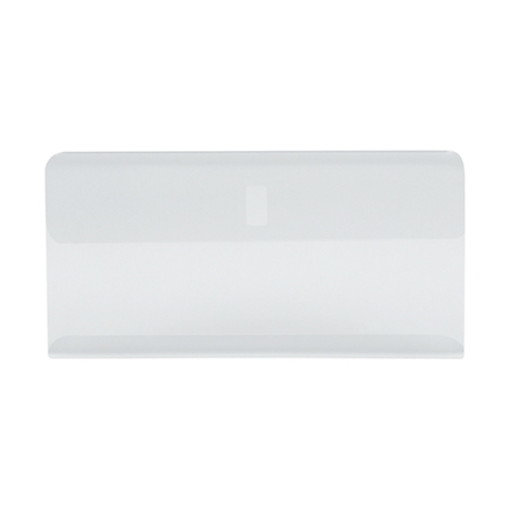 Rectangular, white plate with rounded corners, slightly shiny.