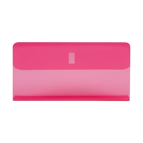 A rectangular, transparent, pink document case, with a lighter area at the bottom.
