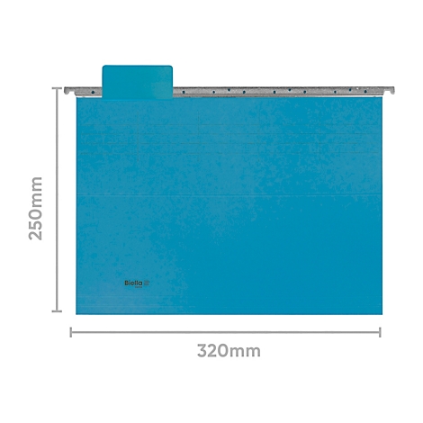 Classeur suspendu bleu, dimensions 250mm x 320mm. "Beto" est écrit sur le classeur.