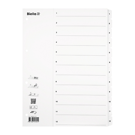 Weisses Trennblatt mit Beschriftungen von 1 bis 12. Links oben steht "Biella".