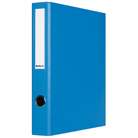 Blue file folder with white label and hole, brand Biella.