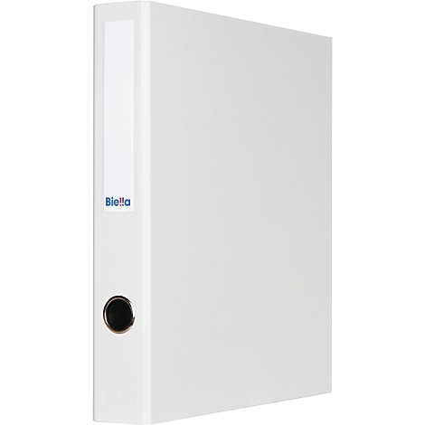 White binder with Biella logo and round hole.