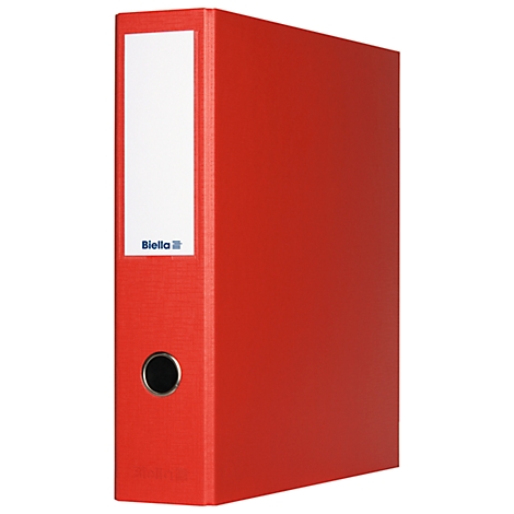 Red binder with white label and 'Biella' logo.