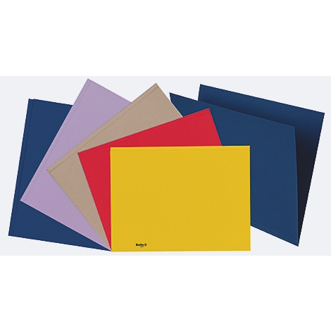 Mehrere bunte Papiere, angeordnet in einem Fächer. Gelb, Rot, Beige, Lila und Blau.