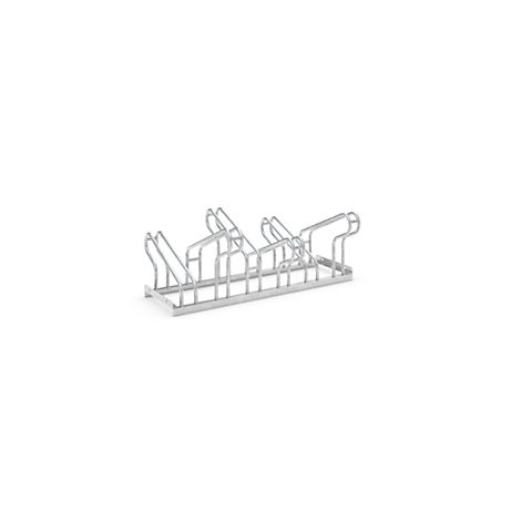 Metal bike rack on white background.