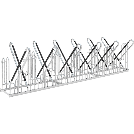 Metal bicycle stand with supports.