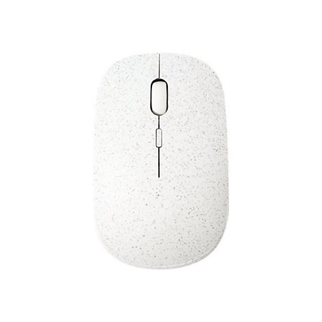 Weiße, kabellose Computermaus mit gesprenkeltem Granit-Design auf weißem Hintergrund.