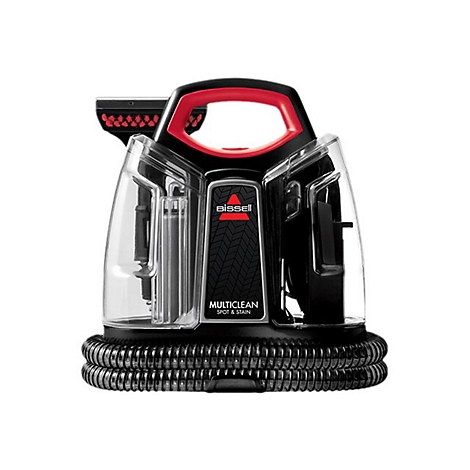 Schwarzes und rotes Bissell-Reinigungssystem mit Griff. Aufschrift: MultiClean Spot & Stain.