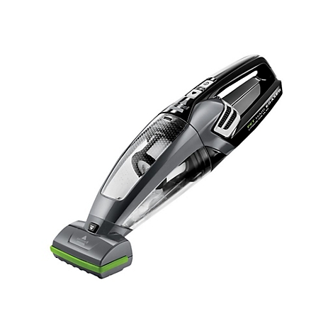 Schwarzer Bissell Pet Hair Eraser Handsauger vor weißem Hintergrund.