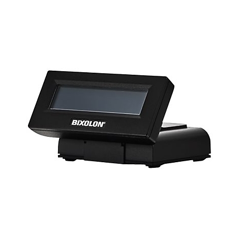 Schwarzes BIXOLON-Produkt, Display geneigt. Das Display ist grau, darunter steht BIXOLON.