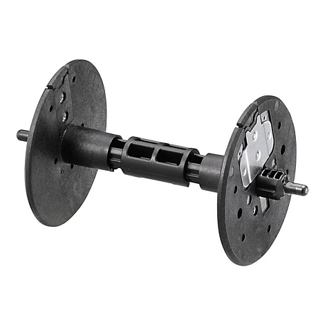 Schwarzes Kunststoffteil mit runden Scheiben an den Enden, verbunden durch ein zylindrisches Mittelstück.